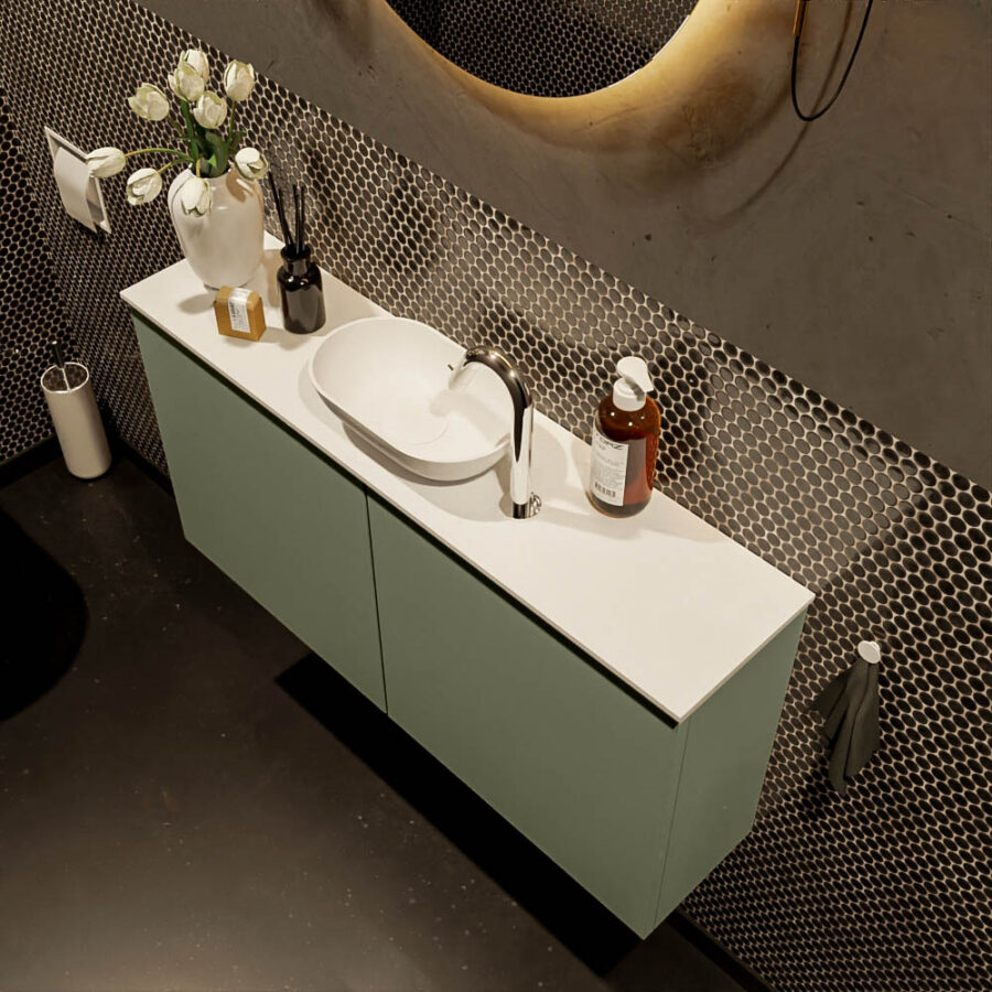 MONDIAZ FOWY toiletmeubel 100cm kleur army. Waskom positie midden kleur talc | talc. Met 1 kraangat - Afbeelding 3