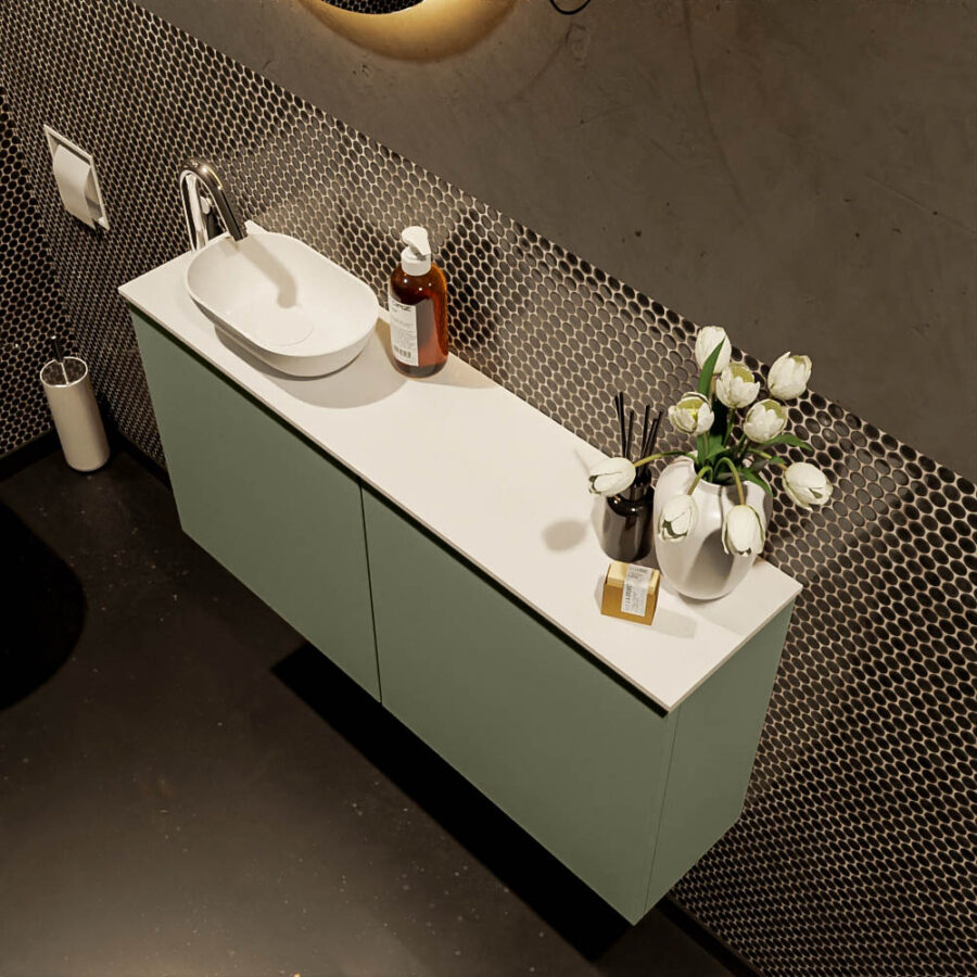 MONDIAZ FOWY toiletmeubel 100cm kleur army. Waskom positie links kleur talc | talc. Met 1 kraangat - Afbeelding 3