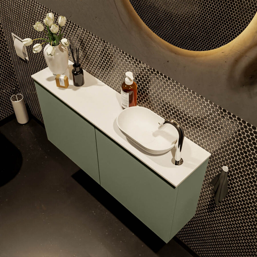 MONDIAZ FOWY toiletmeubel 100cm kleur army. Waskom positie rechts kleur talc | talc. Met 1 kraangat - Afbeelding 3