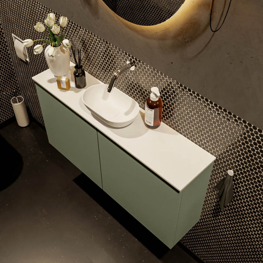 MONDIAZ FOWY toiletmeubel 100cm kleur army. Waskom positie midden kleur talc | talc. Zonder kraangat - Afbeelding 3