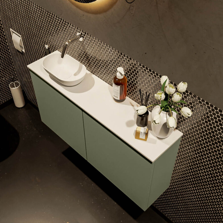 MONDIAZ FOWY toiletmeubel 100cm kleur army. Waskom positie links kleur talc | talc. Zonder kraangat - Afbeelding 3