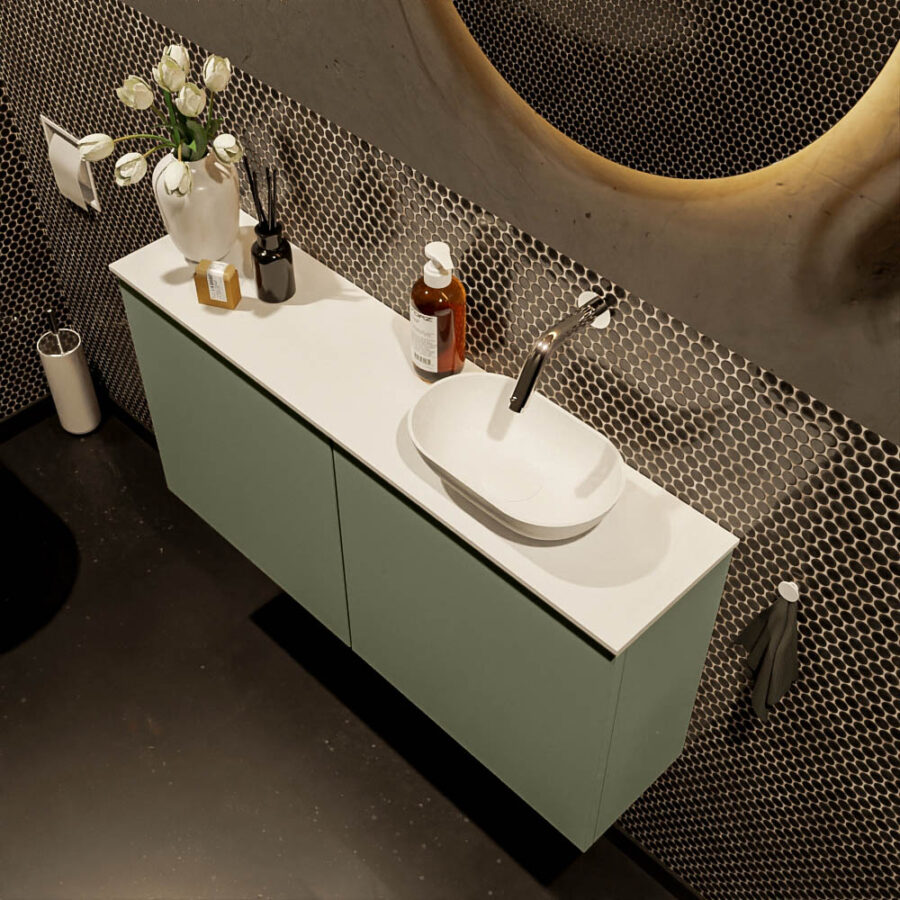 MONDIAZ FOWY toiletmeubel 100cm kleur army. Waskom positie rechts kleur talc | talc. Zonder kraangat - Afbeelding 3