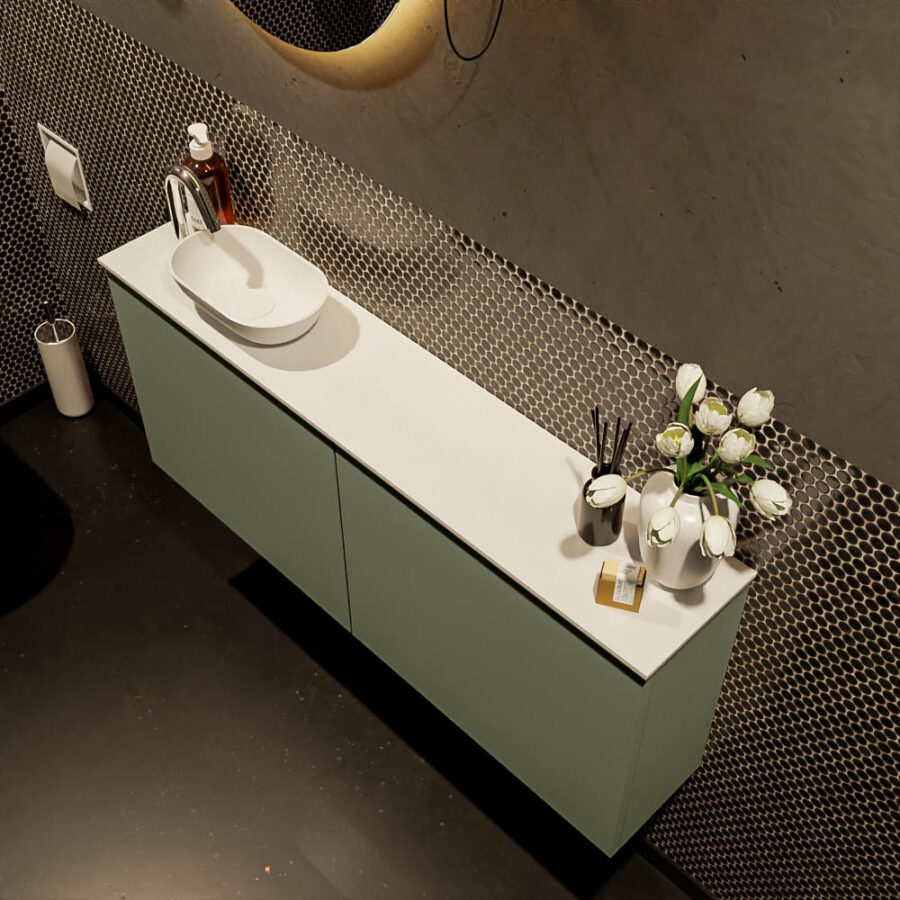 MONDIAZ FOWY toiletmeubel 120cm kleur army. Waskom positie links kleur talc | talc. Met 1 kraangat - Afbeelding 3