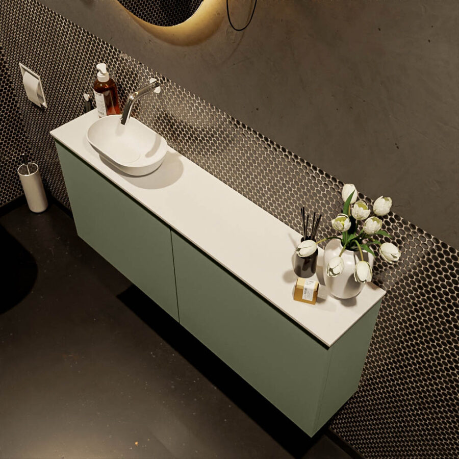 MONDIAZ FOWY toiletmeubel 120cm kleur army. Waskom positie links kleur talc | talc. Zonder kraangat - Afbeelding 3