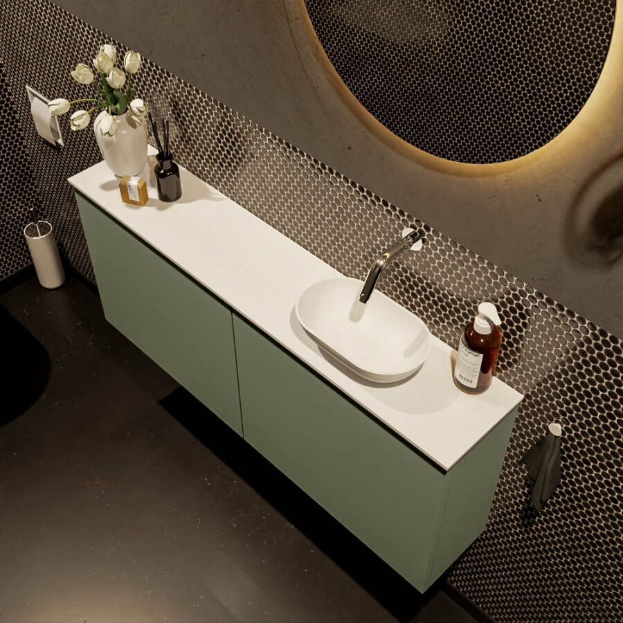 MONDIAZ FOWY toiletmeubel 120cm kleur army. Waskom positie rechts kleur talc | talc. Zonder kraangat - Afbeelding 3
