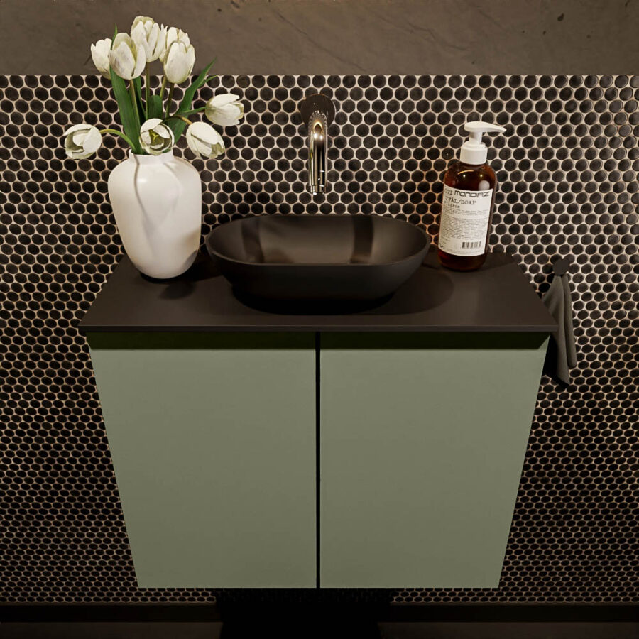MONDIAZ FOWY toiletmeubel 60cm kleur army. Waskom positie midden kleur urban | urban. Zonder kraangat - Afbeelding 2