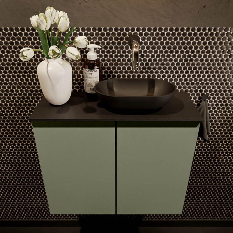 MONDIAZ FOWY toiletmeubel 60cm kleur army. Waskom positie rechts kleur urban | urban. Zonder kraangat - Afbeelding 2