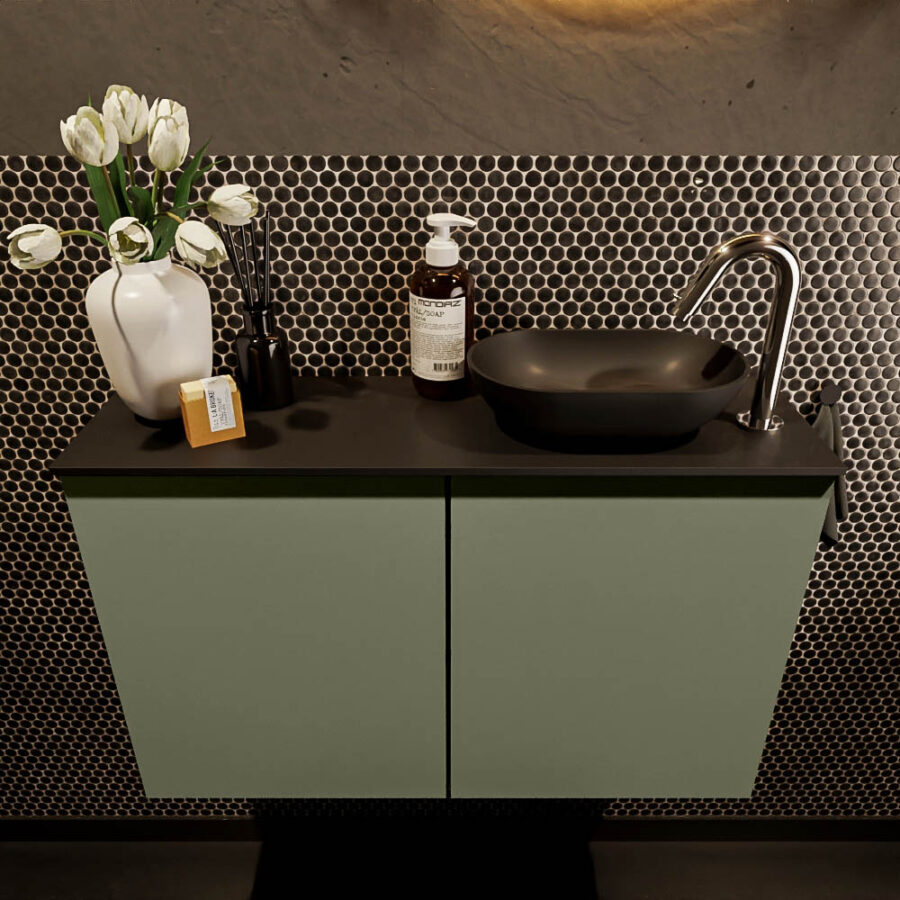 MONDIAZ FOWY toiletmeubel 80cm kleur army. Waskom positie rechts kleur urban | urban. Met 1 kraangat - Afbeelding 2