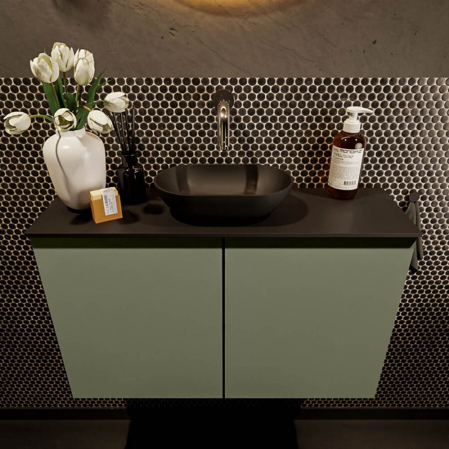 MONDIAZ FOWY toiletmeubel 80cm kleur army. Waskom positie midden kleur urban | urban. Zonder kraangat - Afbeelding 2