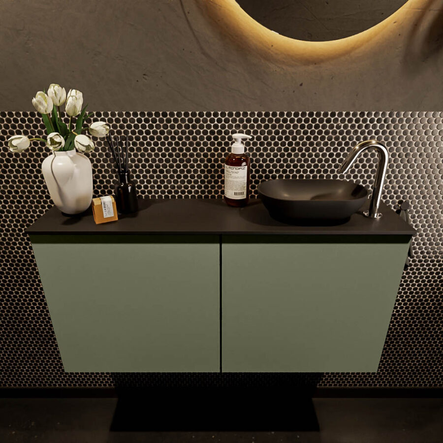 MONDIAZ FOWY toiletmeubel 100cm kleur army. Waskom positie rechts kleur urban | urban. Met 1 kraangat - Afbeelding 2