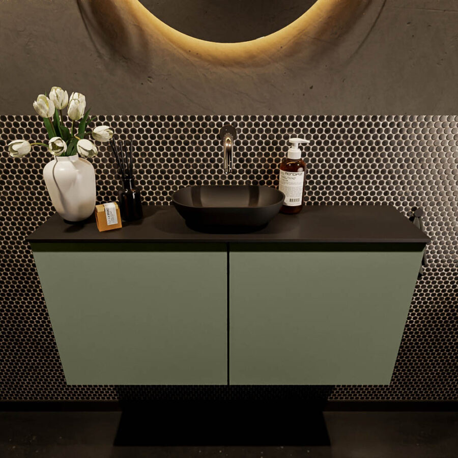 MONDIAZ FOWY toiletmeubel 100cm kleur army. Waskom positie midden kleur urban | urban. Zonder kraangat - Afbeelding 2