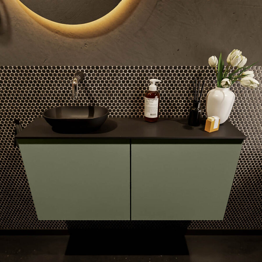 MONDIAZ FOWY toiletmeubel 100cm kleur army. Waskom positie links kleur urban | urban. Zonder kraangat - Afbeelding 2