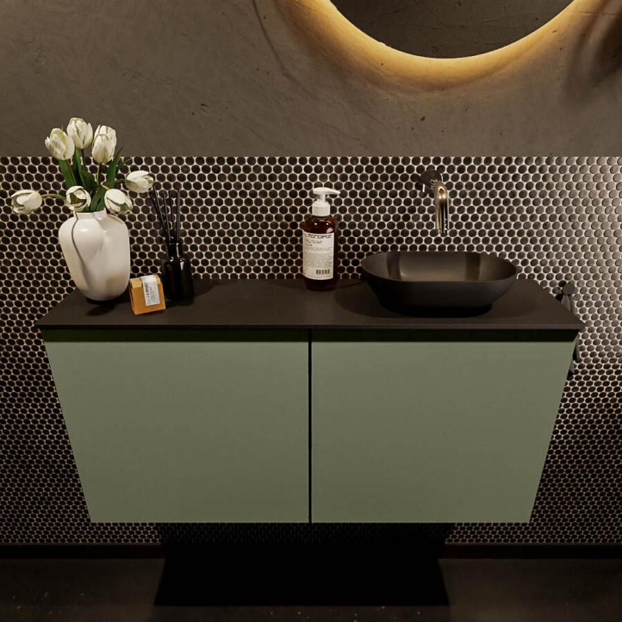 MONDIAZ FOWY toiletmeubel 100cm kleur army. Waskom positie rechts kleur urban | urban. Zonder kraangat - Afbeelding 2