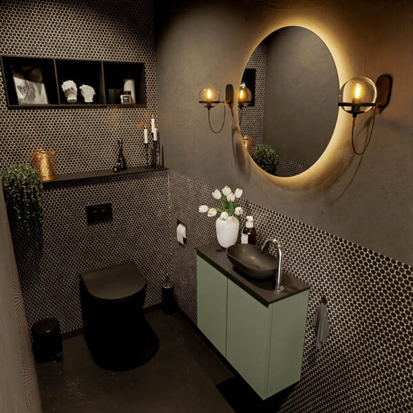 MONDIAZ FOWY toiletmeubel 60cm kleur army. Waskom positie rechts kleur urban | urban. Met 1 kraangat