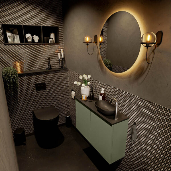 MONDIAZ FOWY toiletmeubel 80cm kleur army. Waskom positie rechts kleur urban | urban. Met 1 kraangat