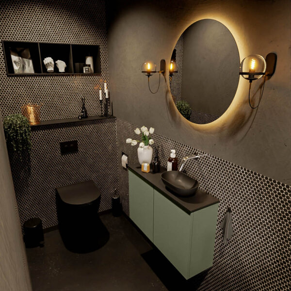 MONDIAZ FOWY toiletmeubel 80cm kleur army. Waskom positie rechts kleur urban | urban. Zonder kraangat