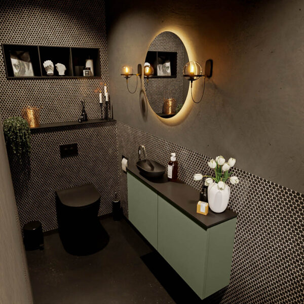 MONDIAZ FOWY toiletmeubel 100cm kleur army. Waskom positie links kleur urban | urban. Met 1 kraangat