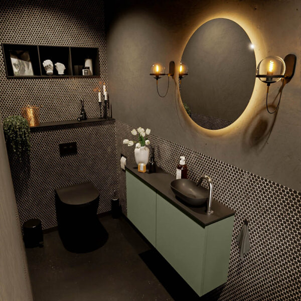 MONDIAZ FOWY toiletmeubel 100cm kleur army. Waskom positie rechts kleur urban | urban. Met 1 kraangat