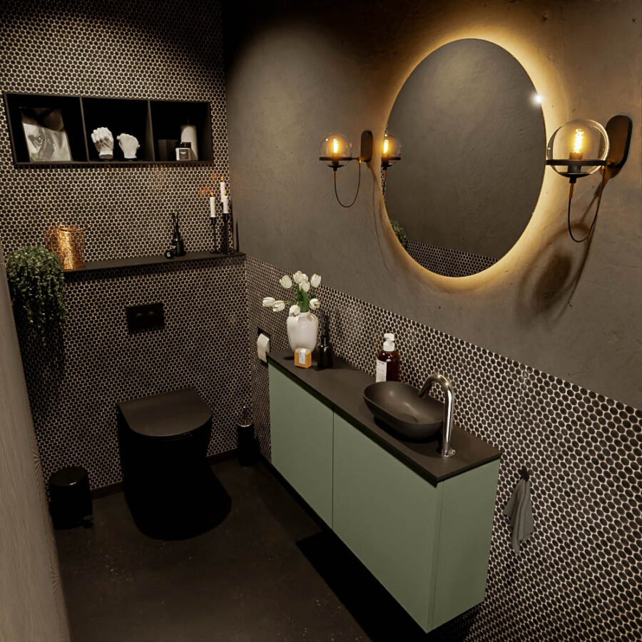 MONDIAZ FOWY toiletmeubel 100cm kleur army. Waskom positie rechts kleur urban | urban. Met 1 kraangat