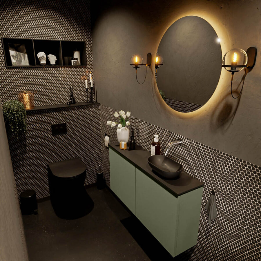MONDIAZ FOWY toiletmeubel 100cm kleur army. Waskom positie rechts kleur urban | urban. Zonder kraangat