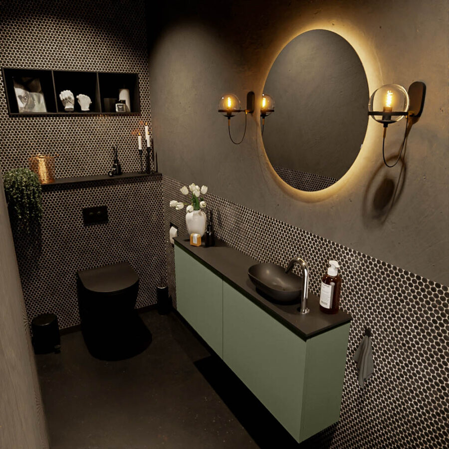 MONDIAZ FOWY toiletmeubel 120cm kleur army. Waskom positie rechts kleur urban | urban. Met 1 kraangat