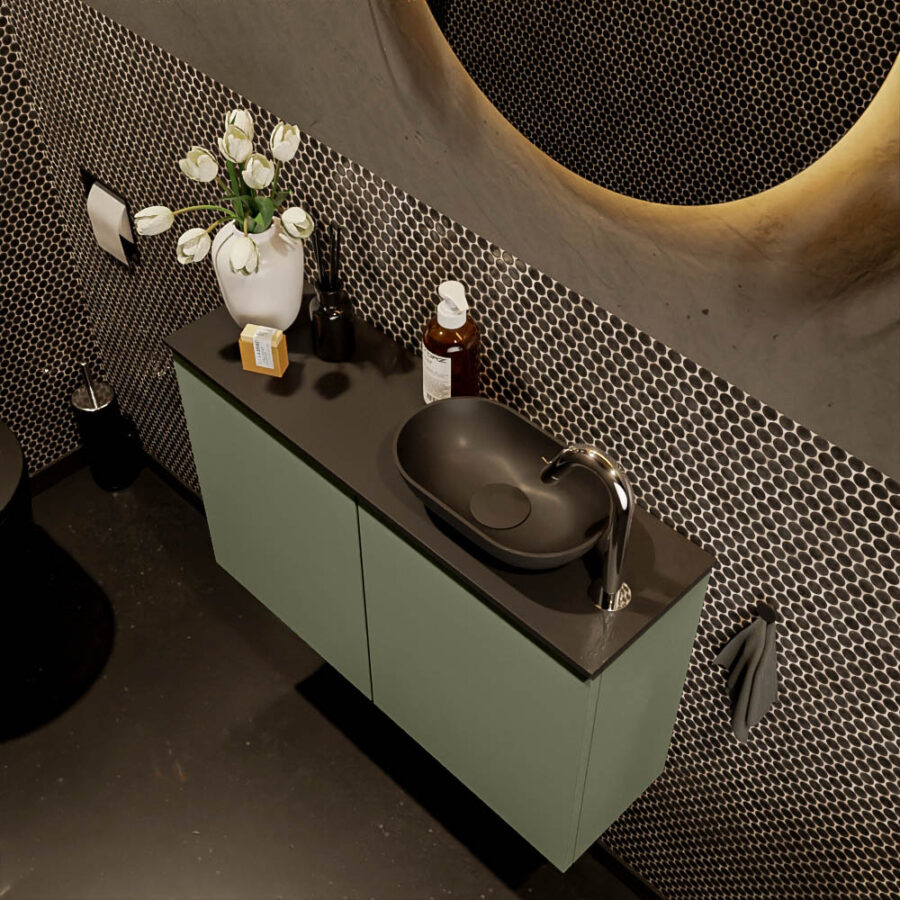 MONDIAZ FOWY toiletmeubel 80cm kleur army. Waskom positie rechts kleur urban | urban. Met 1 kraangat - Afbeelding 3