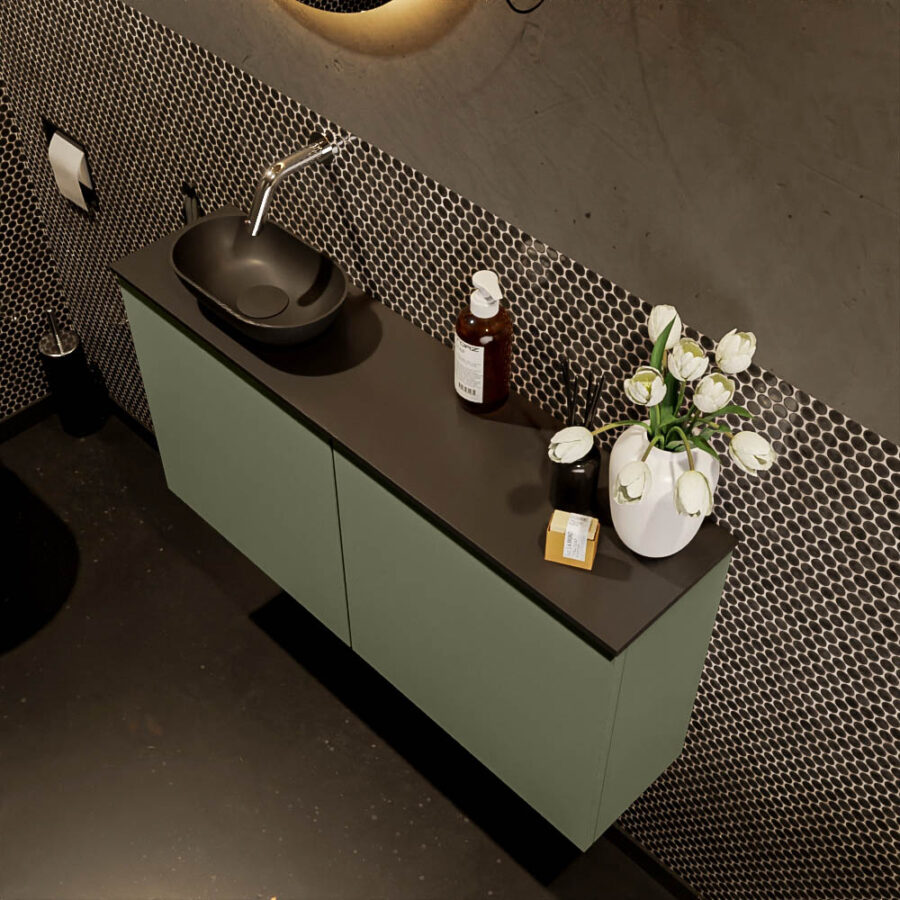MONDIAZ FOWY toiletmeubel 100cm kleur army. Waskom positie links kleur urban | urban. Zonder kraangat - Afbeelding 3