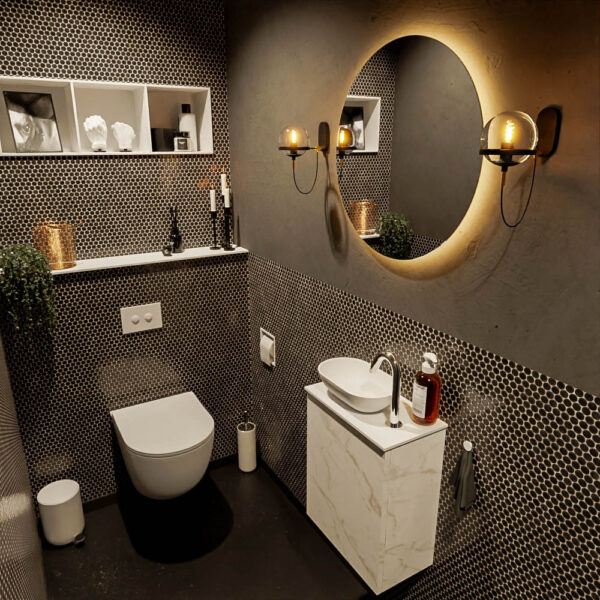 MONDIAZ FOWY toiletmeubel 40cm kleur Carrara. Waskom positie links kleur talc | talc. Met 1 kraangat