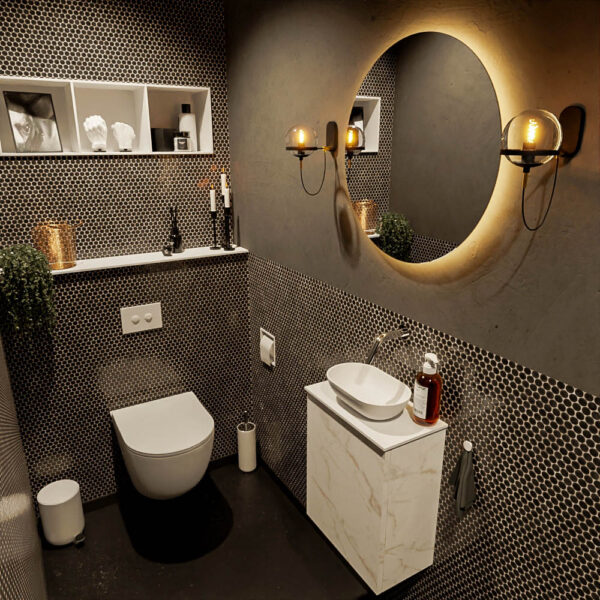 MONDIAZ FOWY toiletmeubel 40cm kleur Carrara. Waskom positie midden kleur talc | talc. Zonder kraangat