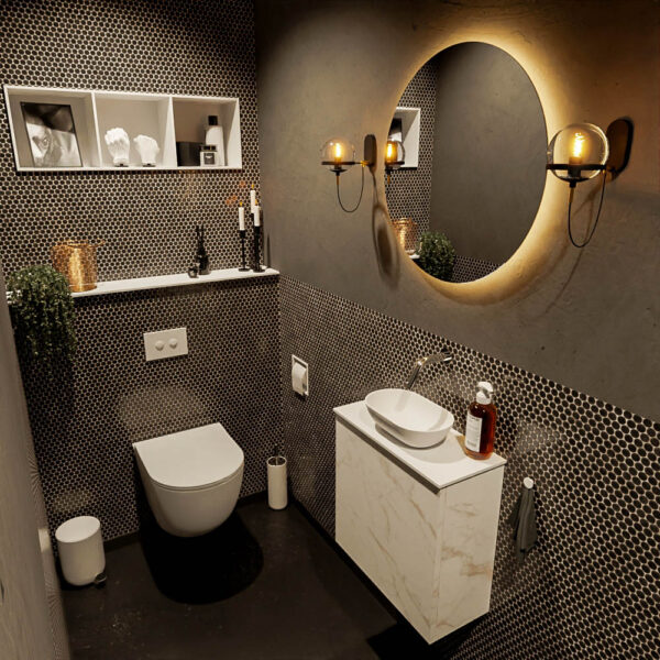 MONDIAZ FOWY toiletmeubel 50cm kleur Carrara. Waskom positie midden kleur talc | talc. Zonder kraangat