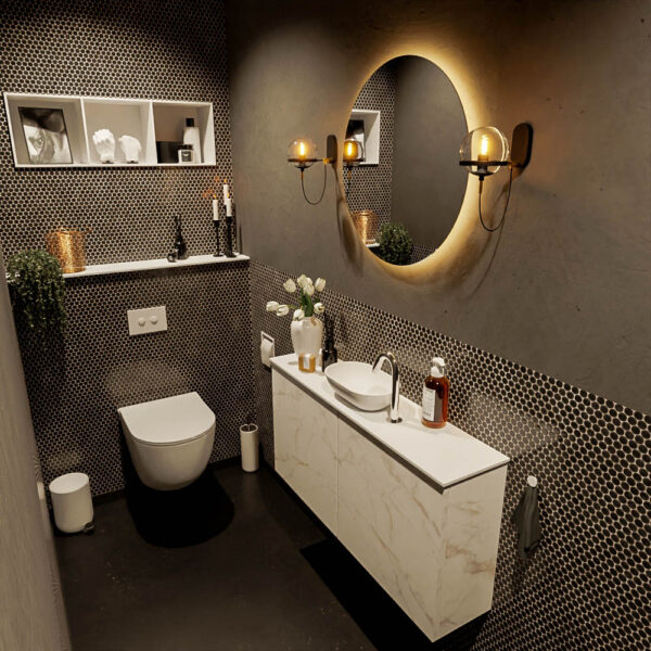 MONDIAZ FOWY toiletmeubel 100cm kleur Carrara. Waskom positie midden kleur talc | talc. Met 1 kraangat