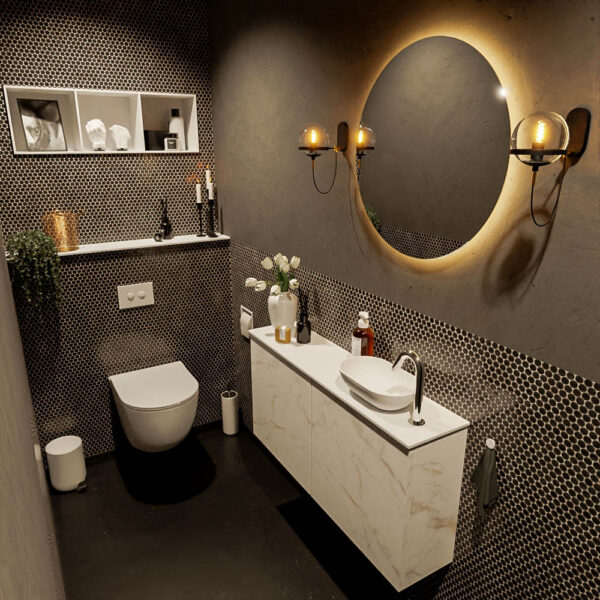 MONDIAZ FOWY toiletmeubel 100cm kleur Carrara. Waskom positie rechts kleur talc | talc. Met 1 kraangat