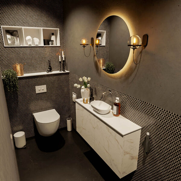 MONDIAZ FOWY toiletmeubel 100cm kleur Carrara. Waskom positie midden kleur talc | talc. Zonder kraangat