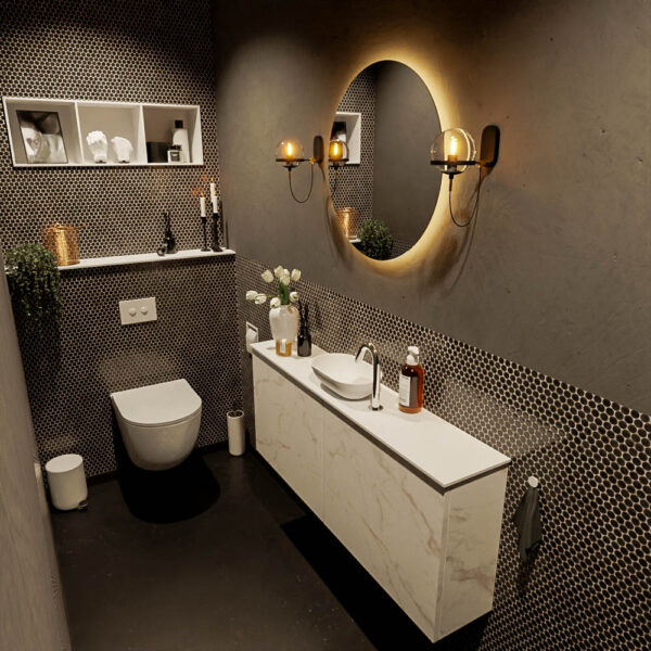 MONDIAZ FOWY toiletmeubel 120cm kleur Carrara. Waskom positie midden kleur talc | talc. Met 1 kraangat