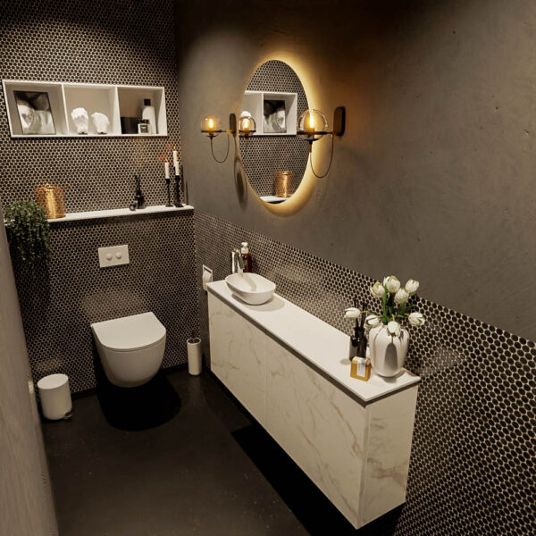 MONDIAZ FOWY toiletmeubel 120cm kleur Carrara. Waskom positie links kleur talc | talc. Met 1 kraangat