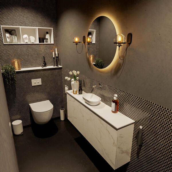 MONDIAZ FOWY toiletmeubel 120cm kleur Carrara. Waskom positie midden kleur talc | talc. Zonder kraangat