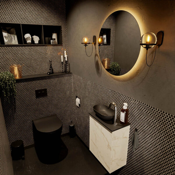 MONDIAZ FOWY toiletmeubel 40cm kleur Carrara. Waskom positie links kleur urban | urban. Met 1 kraangat