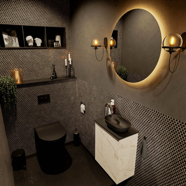 MONDIAZ FOWY toiletmeubel 40cm kleur Carrara. Waskom positie rechts kleur urban | urban. Met 1 kraangat