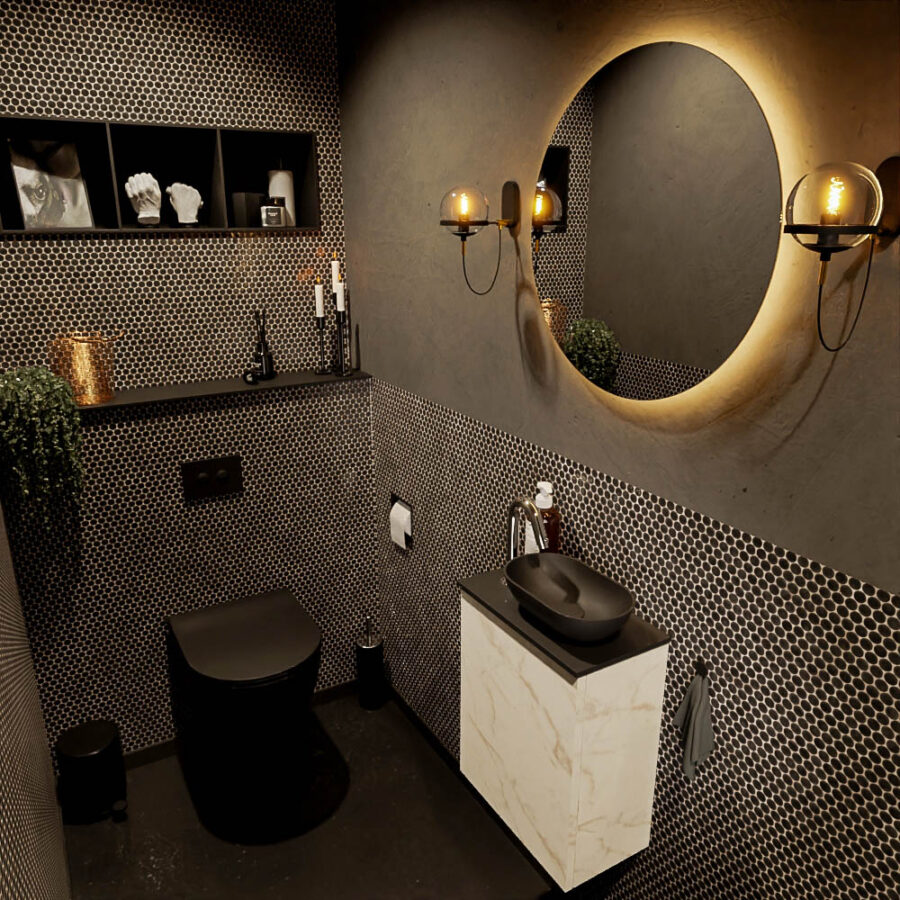 MONDIAZ FOWY toiletmeubel 40cm kleur Carrara. Waskom positie rechts kleur urban | urban. Met 1 kraangat