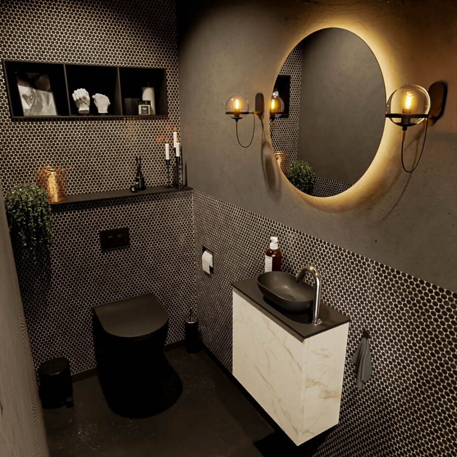 MONDIAZ FOWY toiletmeubel 50cm kleur Carrara. Waskom positie rechts kleur urban | urban. Met 1 kraangat
