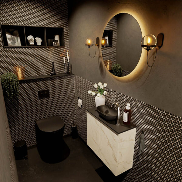 MONDIAZ FOWY toiletmeubel 60cm kleur Carrara. Waskom positie midden kleur urban | urban. Met 1 kraangat