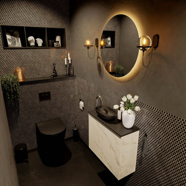 MONDIAZ FOWY toiletmeubel 60cm kleur Carrara. Waskom positie links kleur urban | urban. Met 1 kraangat