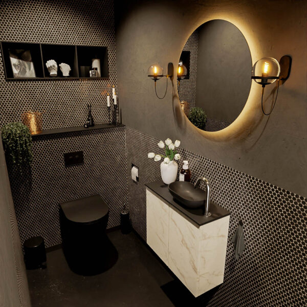 MONDIAZ FOWY toiletmeubel 60cm kleur Carrara. Waskom positie rechts kleur urban | urban. Met 1 kraangat