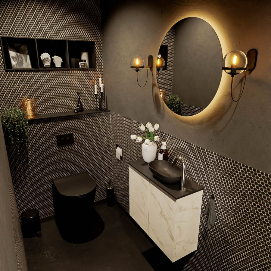 MONDIAZ FOWY toiletmeubel 60cm kleur Carrara. Waskom positie rechts kleur urban | urban. Met 1 kraangat