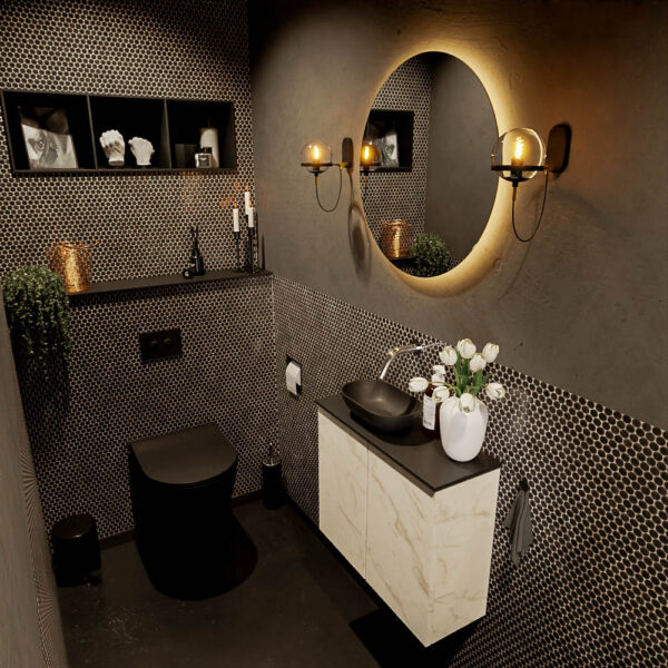 MONDIAZ FOWY toiletmeubel 60cm kleur Carrara. Waskom positie links kleur urban | urban. Zonder kraangat