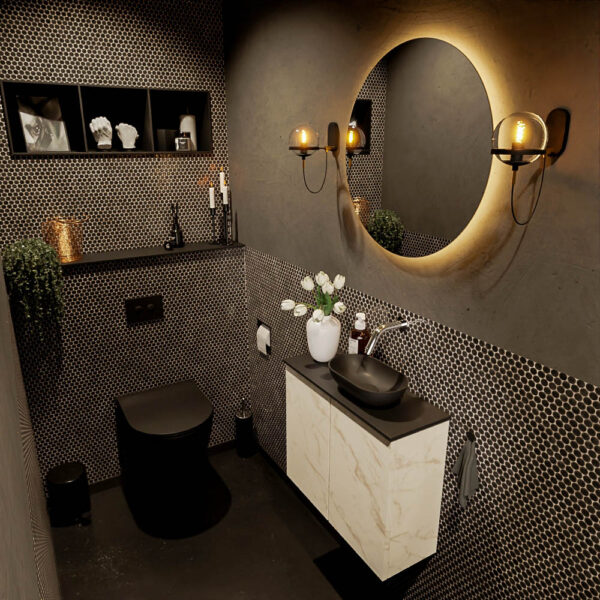 MONDIAZ FOWY toiletmeubel 60cm kleur Carrara. Waskom positie rechts kleur urban | urban. Zonder kraangat