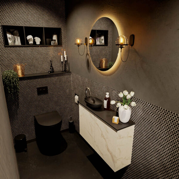 MONDIAZ FOWY toiletmeubel 80cm kleur Carrara. Waskom positie links kleur urban | urban. Met 1 kraangat