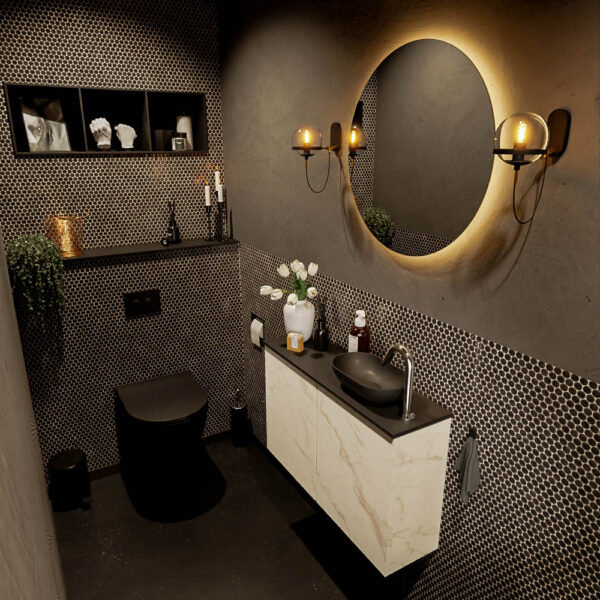MONDIAZ FOWY toiletmeubel 80cm kleur Carrara. Waskom positie rechts kleur urban | urban. Met 1 kraangat