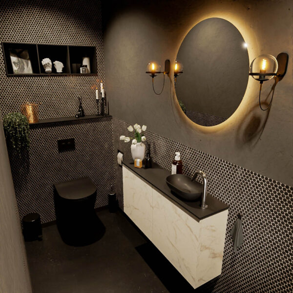 MONDIAZ FOWY toiletmeubel 100cm kleur Carrara. Waskom positie rechts kleur urban | urban. Met 1 kraangat