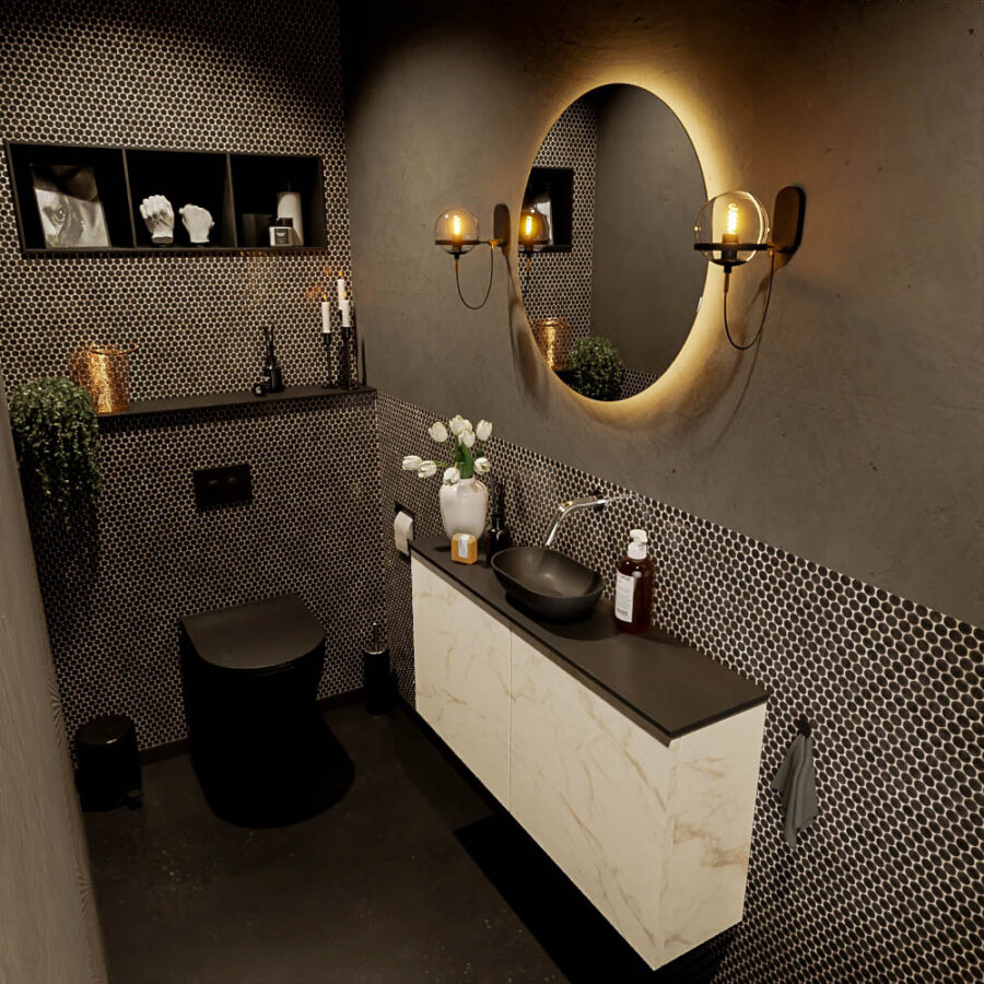 MONDIAZ FOWY toiletmeubel 100cm kleur Carrara. Waskom positie midden kleur urban | urban. Zonder kraangat